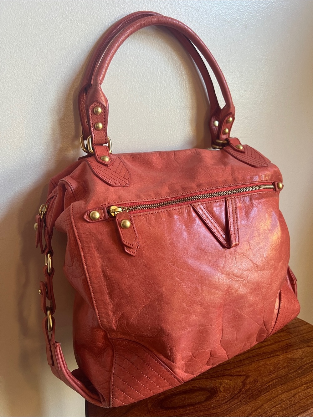 Victor Leather vintage Bag in Orange salmon color